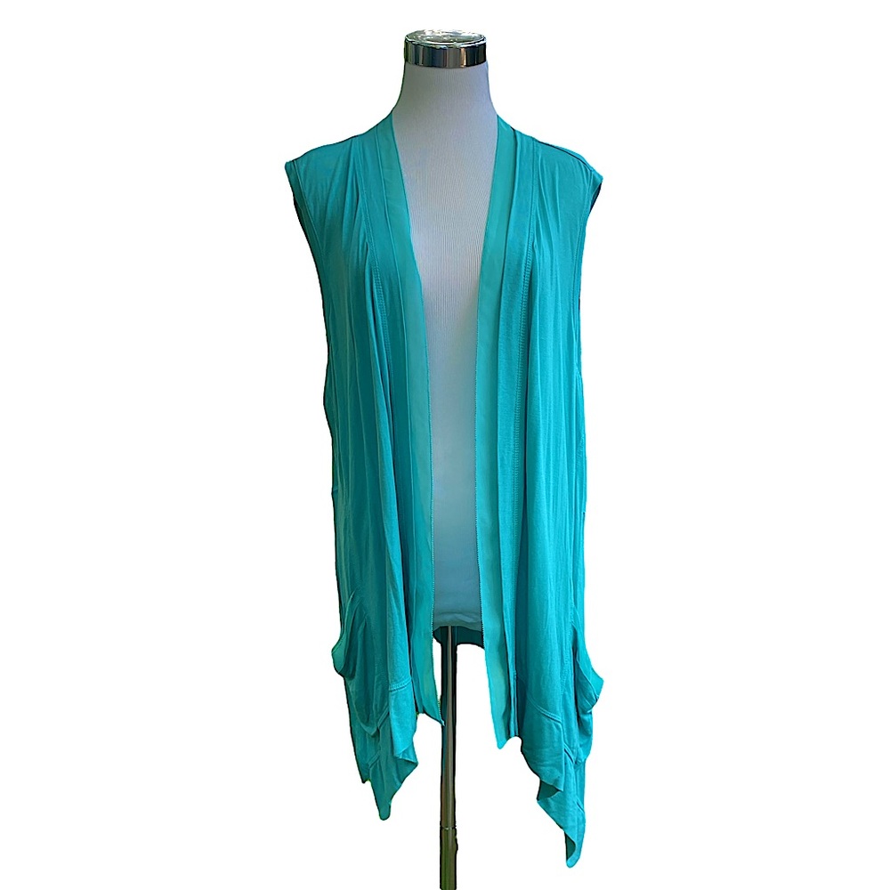 LOGO by Lori Goldstein Womens Vest Chiffon Trim Aqua XL Tunic Top Sleeveless